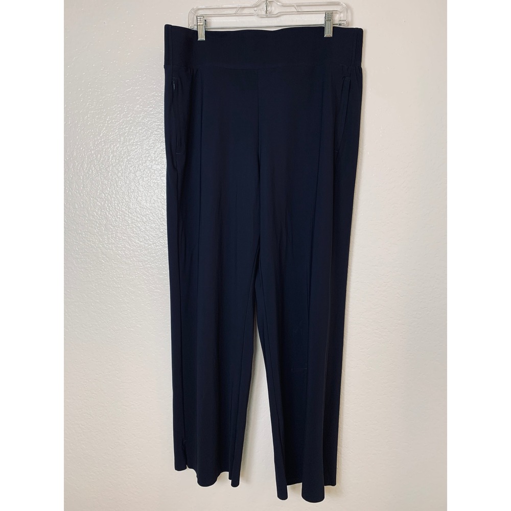Athleta Cosmic Pant Women XL Navy Blue Straight Leg High Rise Ribbed Travel Work